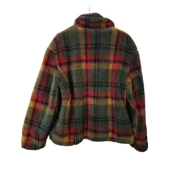 3235) Vintage Braetan Micro Velour Fleece Plaid Zip Front Berber Coat Large - Picture 4 of 11
